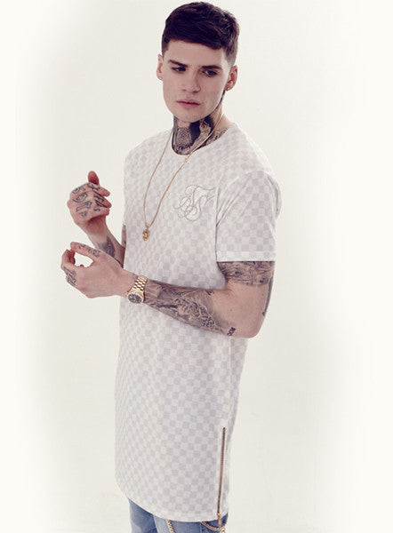 White Check Mate Elongated Zip T-Shirt