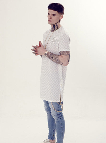 White Check Mate Elongated Zip T-Shirt