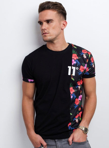 Black Vertical Cut & Sew T-Shirt Tropical