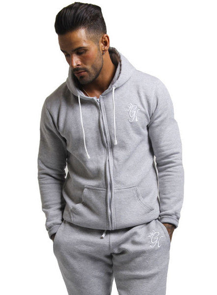 Grey Zipped Hooded Tracksuit Top