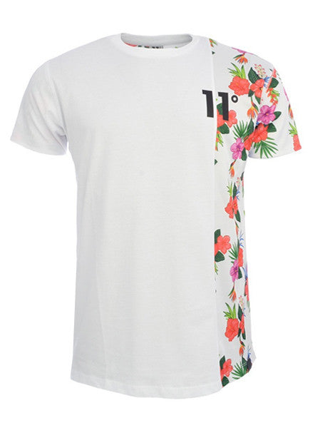 White Vertical Cut & Sew T-Shirt Tropical