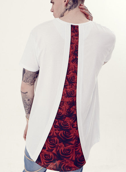 White Rose Curved Hem T-shirt